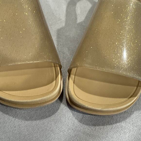 Mini Melissa Beach Slide Sandals Toddlers Girls 10 Tan Gold Glitter Slingback - Picture 4 of 9